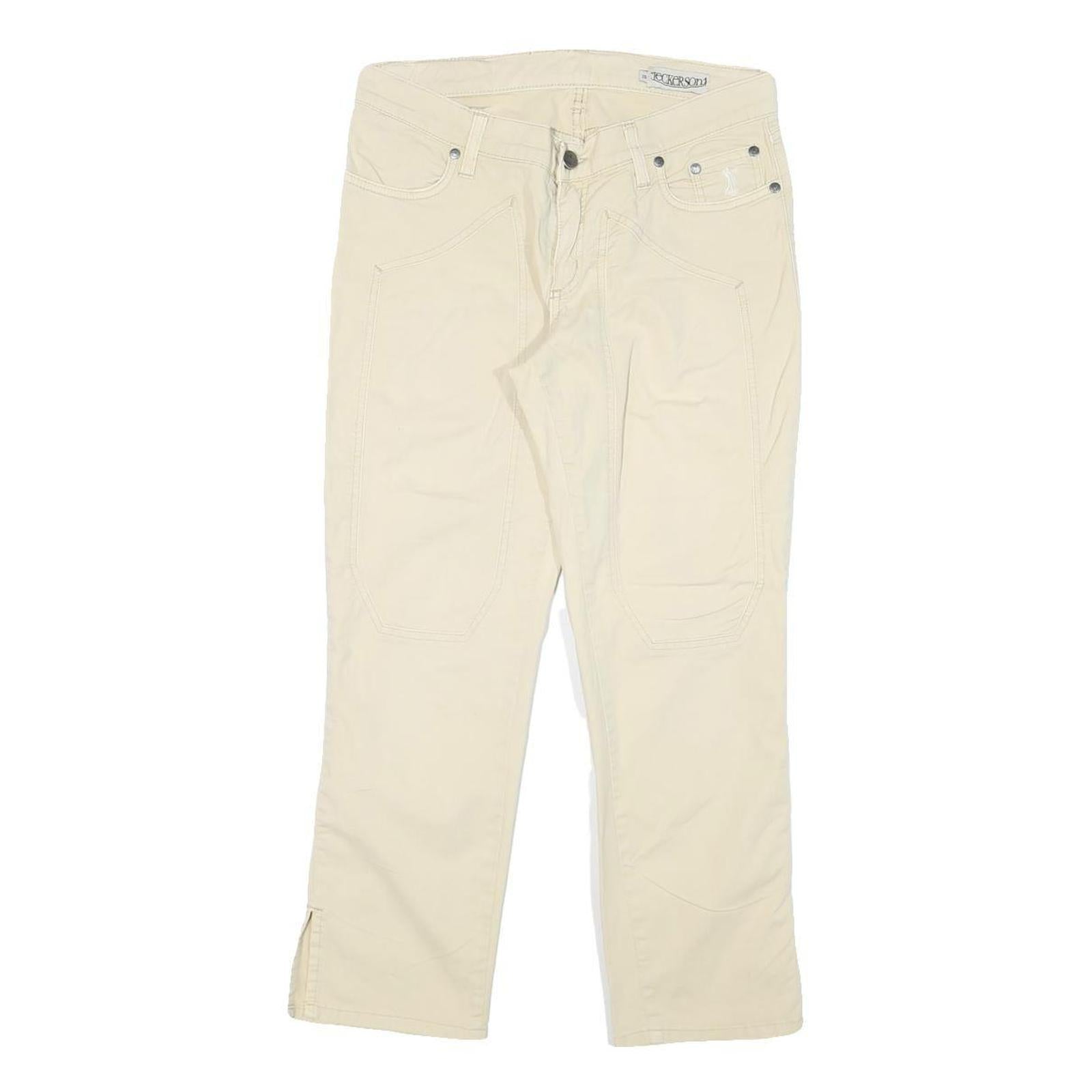 JECKERSON Womens Slim Beige Cotton Blend Trousers W28 L24 Zip Closure