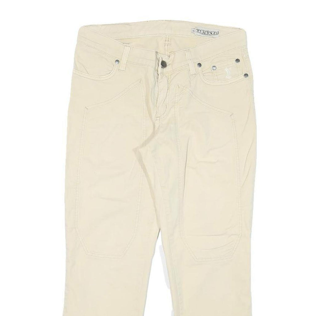 JECKERSON Womens Slim Beige Cotton Blend Trousers W28 L24 Zip Closure