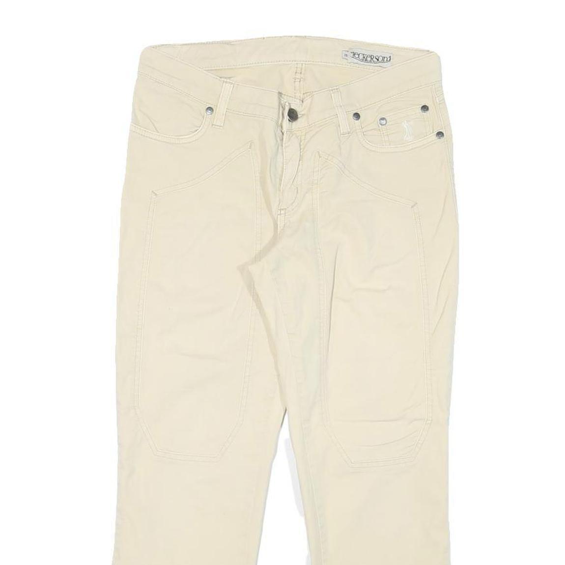 JECKERSON Womens Slim Beige Cotton Blend Trousers W28 L24 Zip Closure