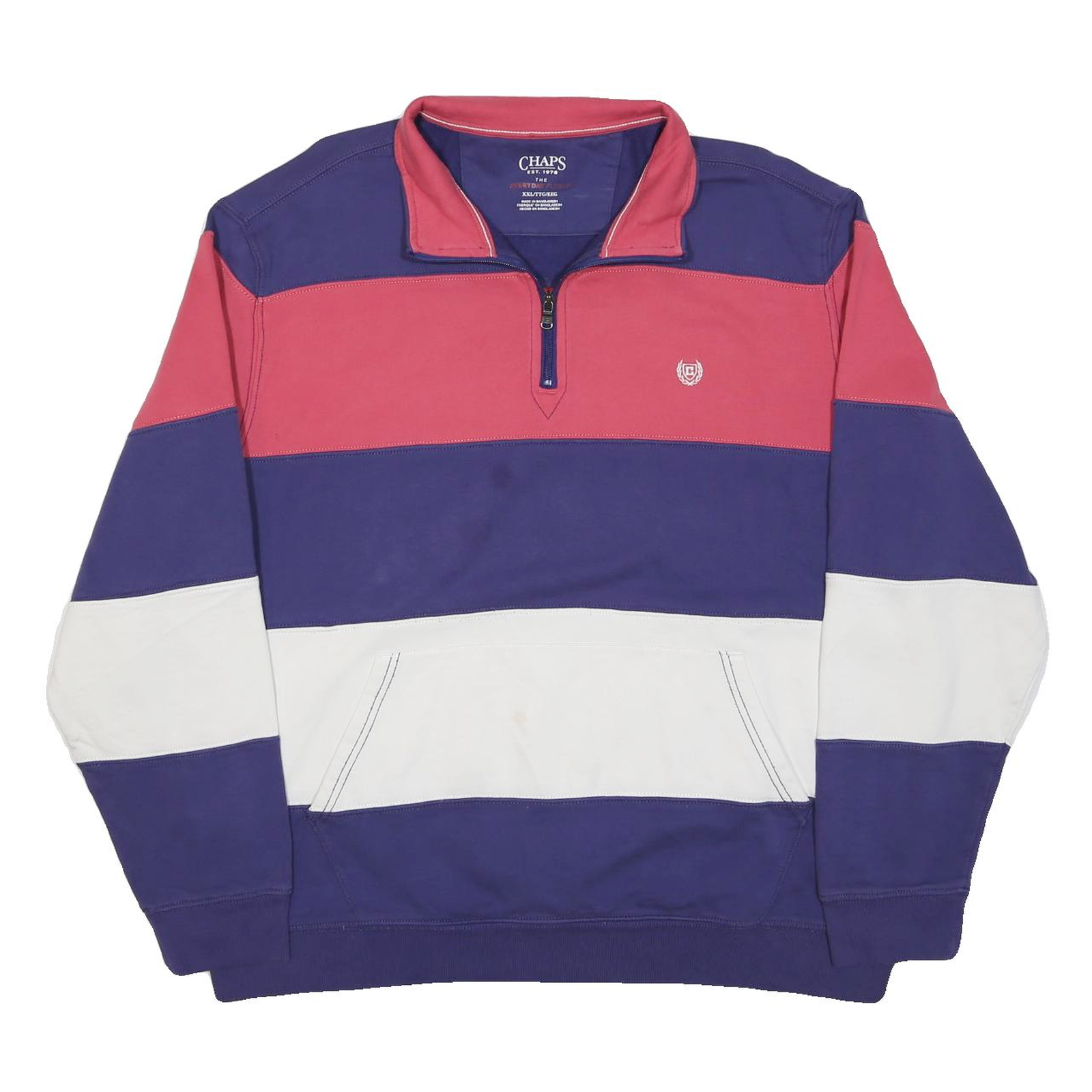 CHAPS Mens Blue & Red & White Patterned Half Zip Jumper Cotton Blend 2XL Casual