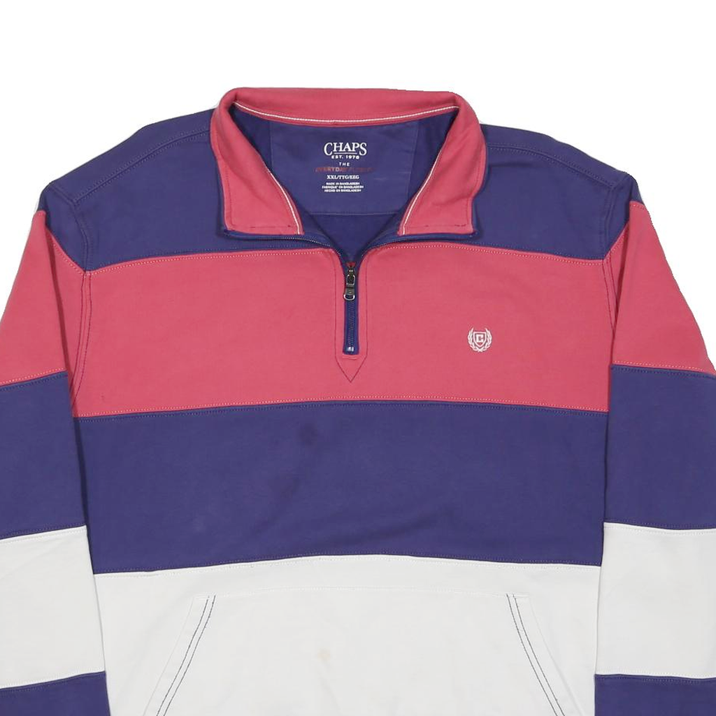 CHAPS Mens Blue & Red & White Patterned Half Zip Jumper Cotton Blend 2XL Casual