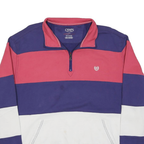 CHAPS Mens Blue & Red & White Patterned Half Zip Jumper Cotton Blend 2XL Casual