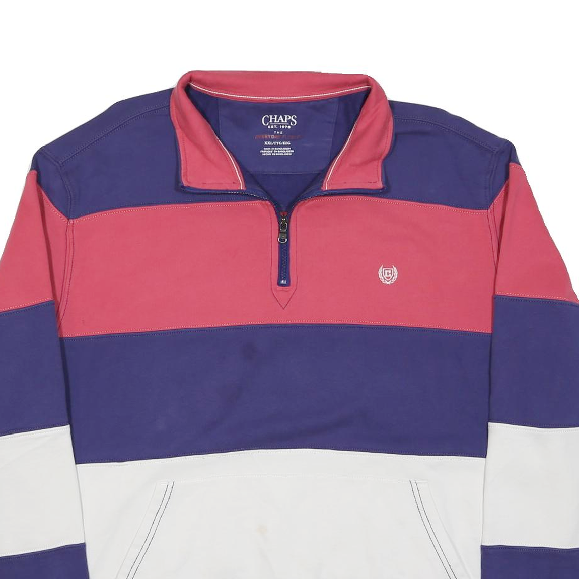 CHAPS Mens Blue & Red & White Patterned Half Zip Jumper Cotton Blend 2XL Casual
