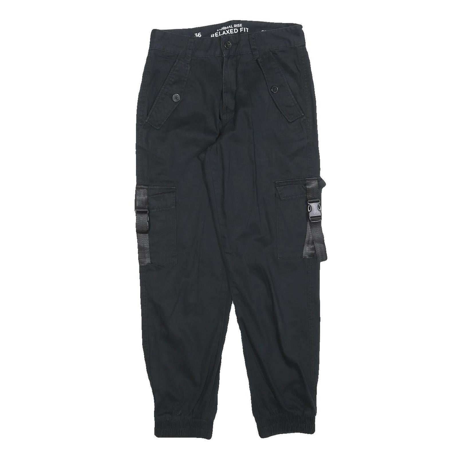 CLOCKHOUSE Womens Cotton Blend Black Slim Cargo Trousers W26 L28 Utility Zip