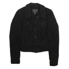 GUESS Womens Black Cotton Blend Denim Jacket M Button Closure Classic Fit Plain