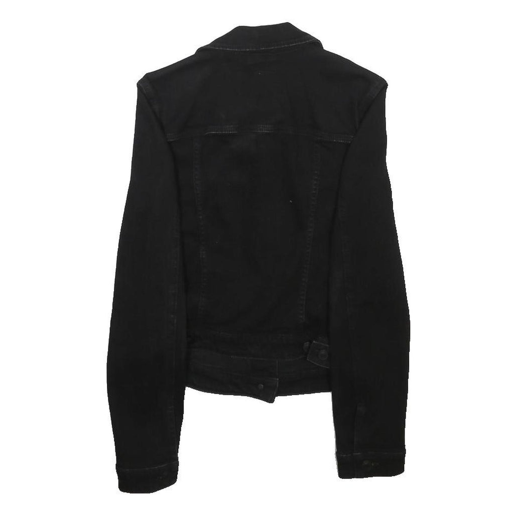 GUESS Womens Black Cotton Blend Denim Jacket M Button Closure Classic Fit Plain