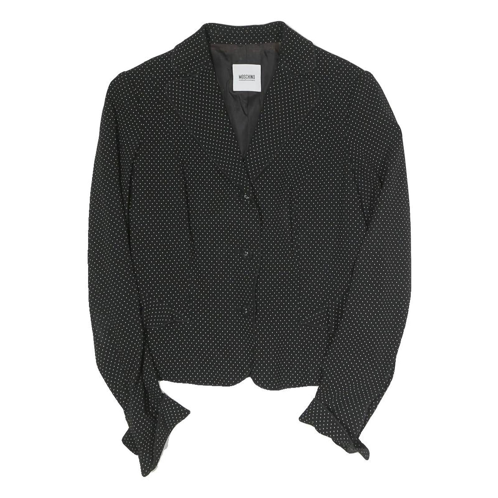 MOSCHINO Womens Black & White Polka Dot Tailored Jacket S Cotton Blend Button