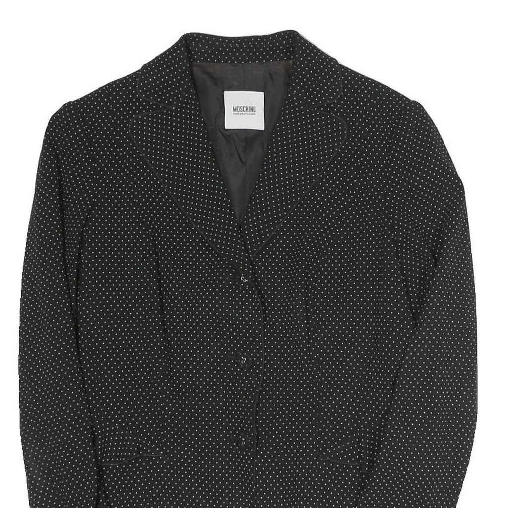 MOSCHINO Womens Black & White Polka Dot Tailored Jacket S Cotton Blend Button