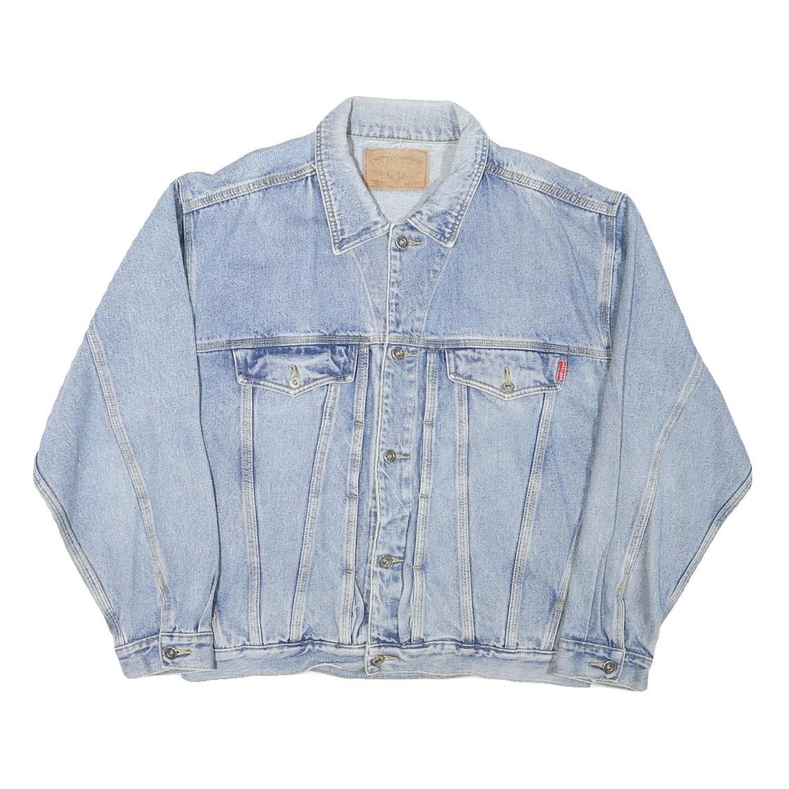 Mens Blue Denim Jacket L Cotton Blend Classic Fit Button Closure Long Sleeve