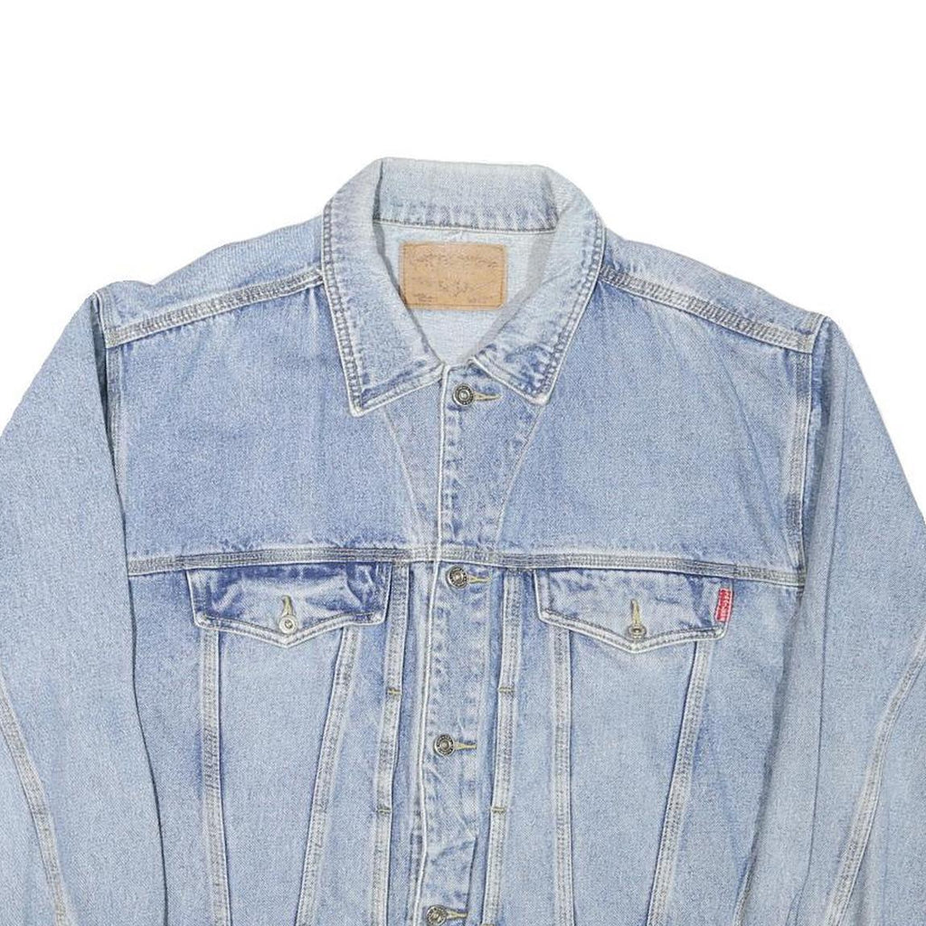 Mens Blue Denim Jacket L Cotton Blend Classic Fit Button Closure Long Sleeve