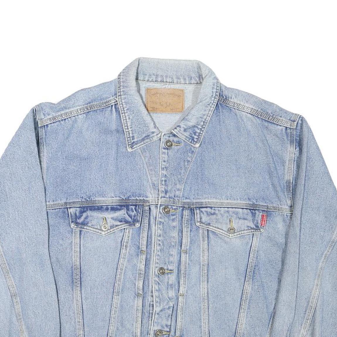 Mens Blue Denim Jacket L Cotton Blend Classic Fit Button Closure Long Sleeve