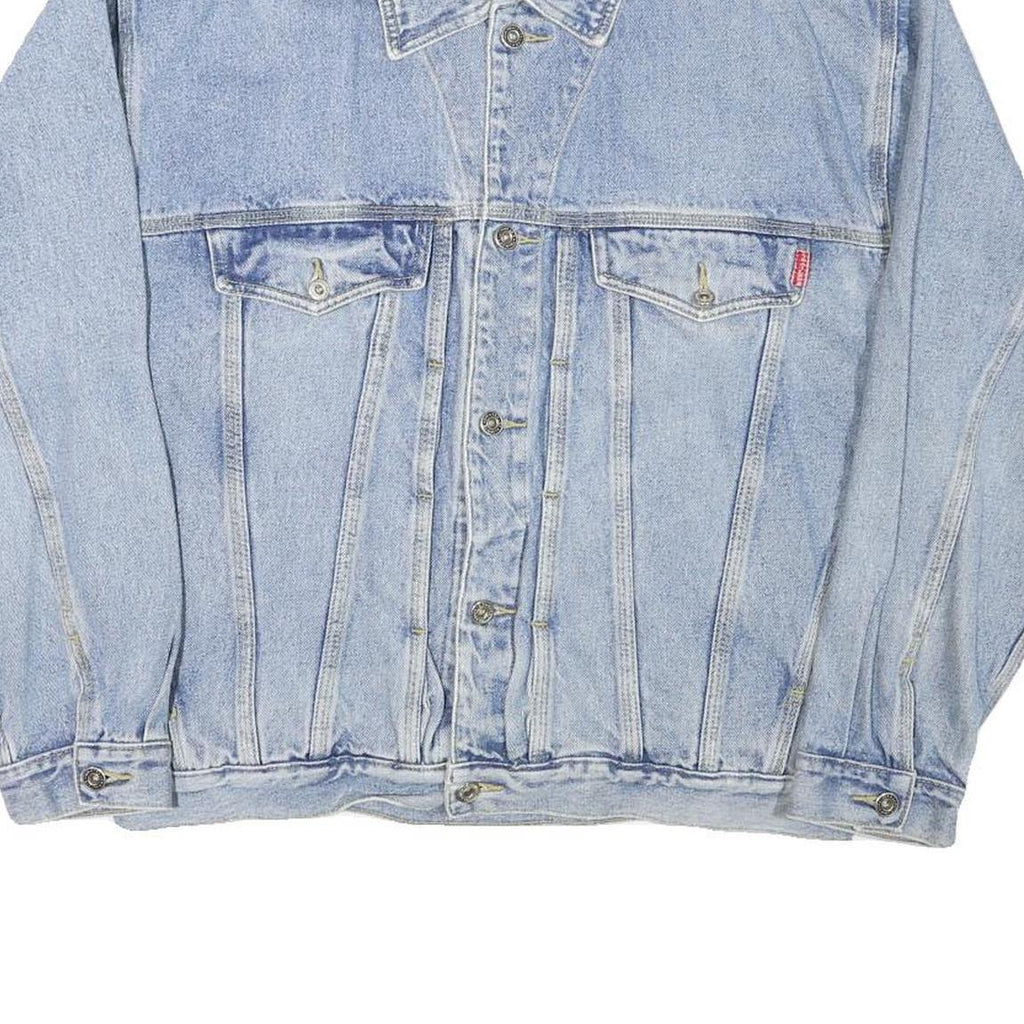 Mens Blue Denim Jacket L Cotton Blend Classic Fit Button Closure Long Sleeve