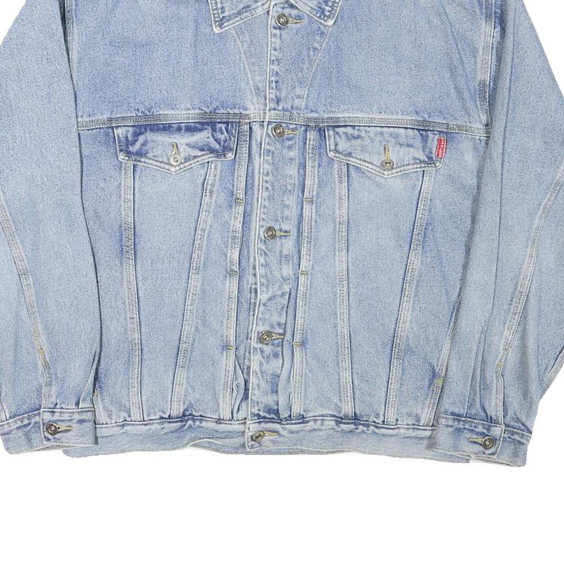 Mens Blue Denim Jacket L Cotton Blend Classic Fit Button Closure Long Sleeve