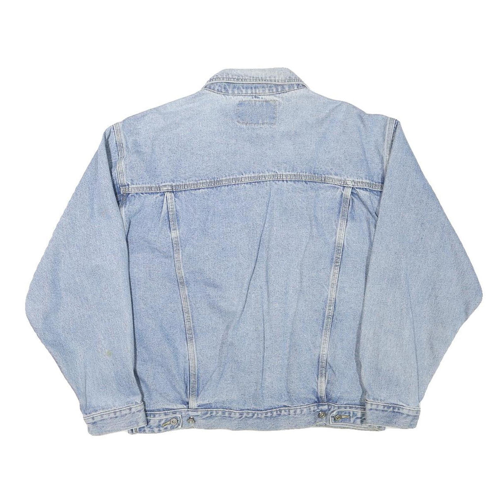 Mens Blue Denim Jacket L Cotton Blend Classic Fit Button Closure Long Sleeve