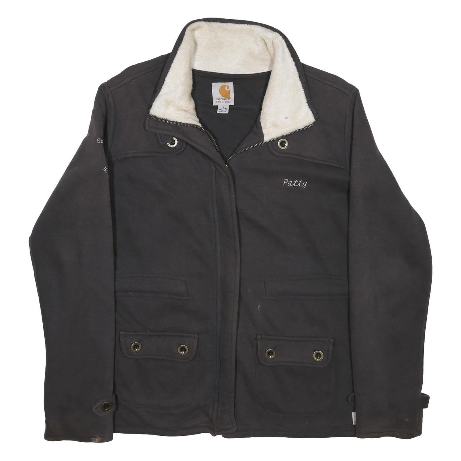CARHARTT Womens Black Cotton Blend Jacket L Sherpa Lined Zip Closure Workwear