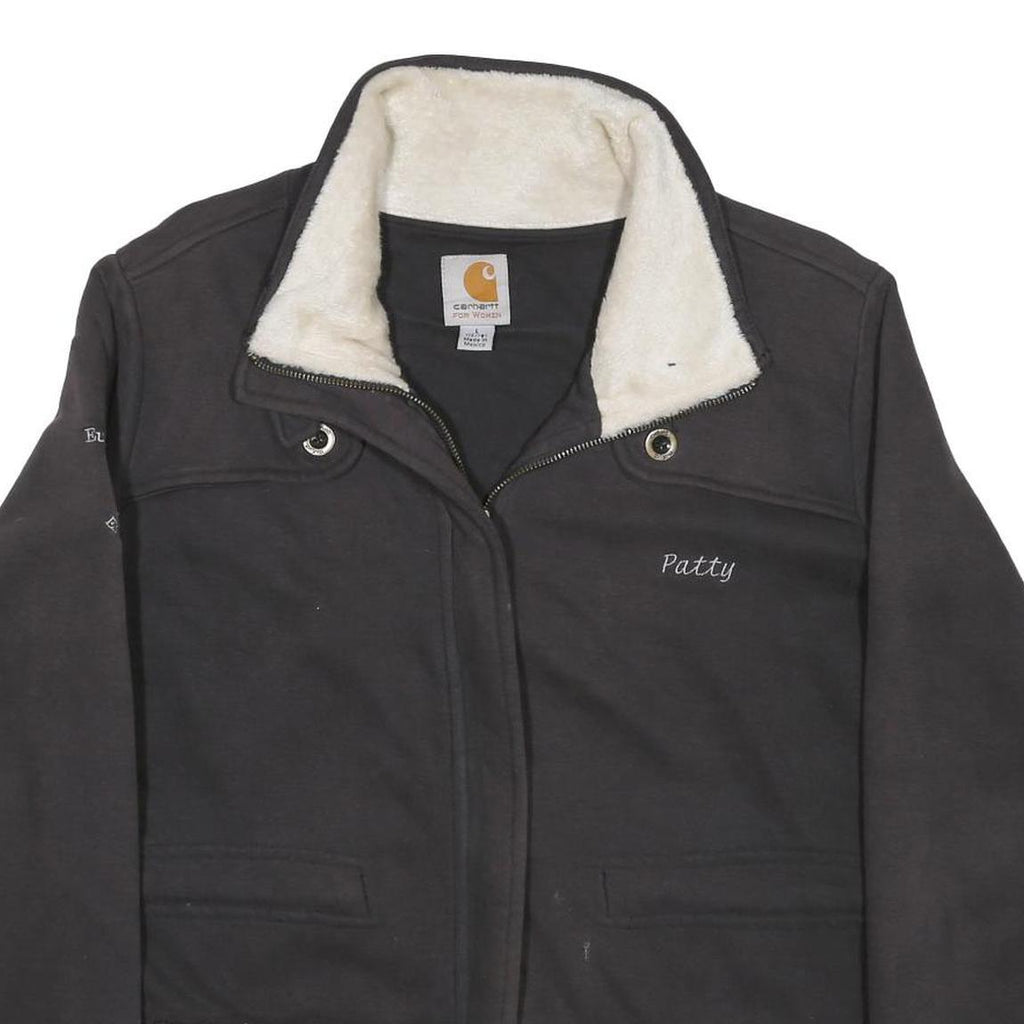 CARHARTT Womens Black Cotton Blend Jacket L Sherpa Lined Zip Closure Workwear