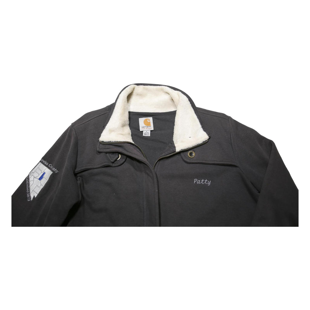 CARHARTT Womens Black Cotton Blend Jacket L Sherpa Lined Zip Closure Workwear