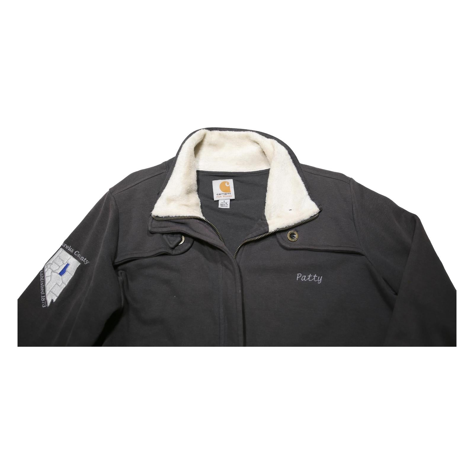 CARHARTT Womens Black Cotton Blend Jacket L Sherpa Lined Zip Closure Workwear