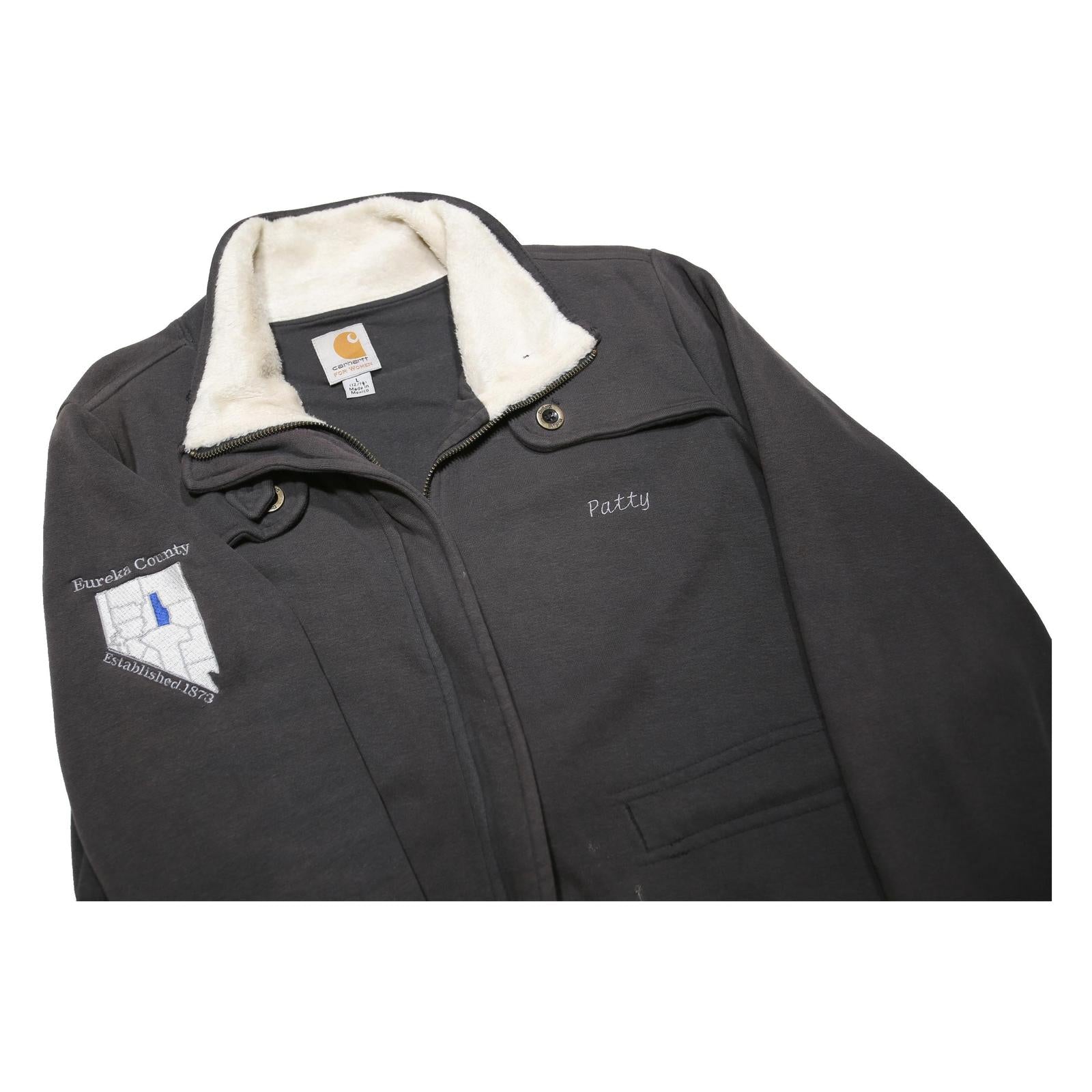 CARHARTT Womens Black Cotton Blend Jacket L Sherpa Lined Zip Closure Workwear