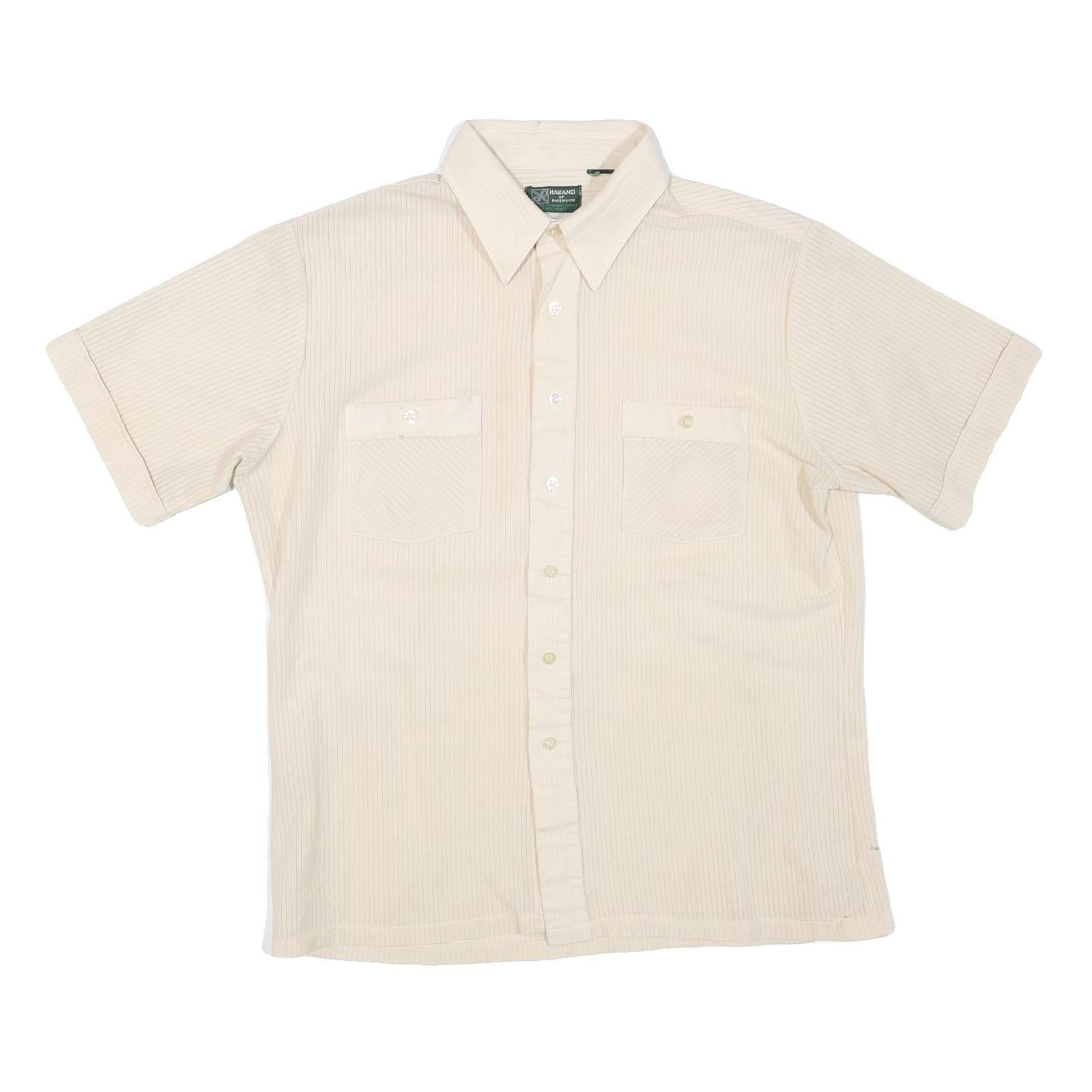 HABAND Mens Cream Shirt M Cotton Blend Short Sleeve Casual Button Front