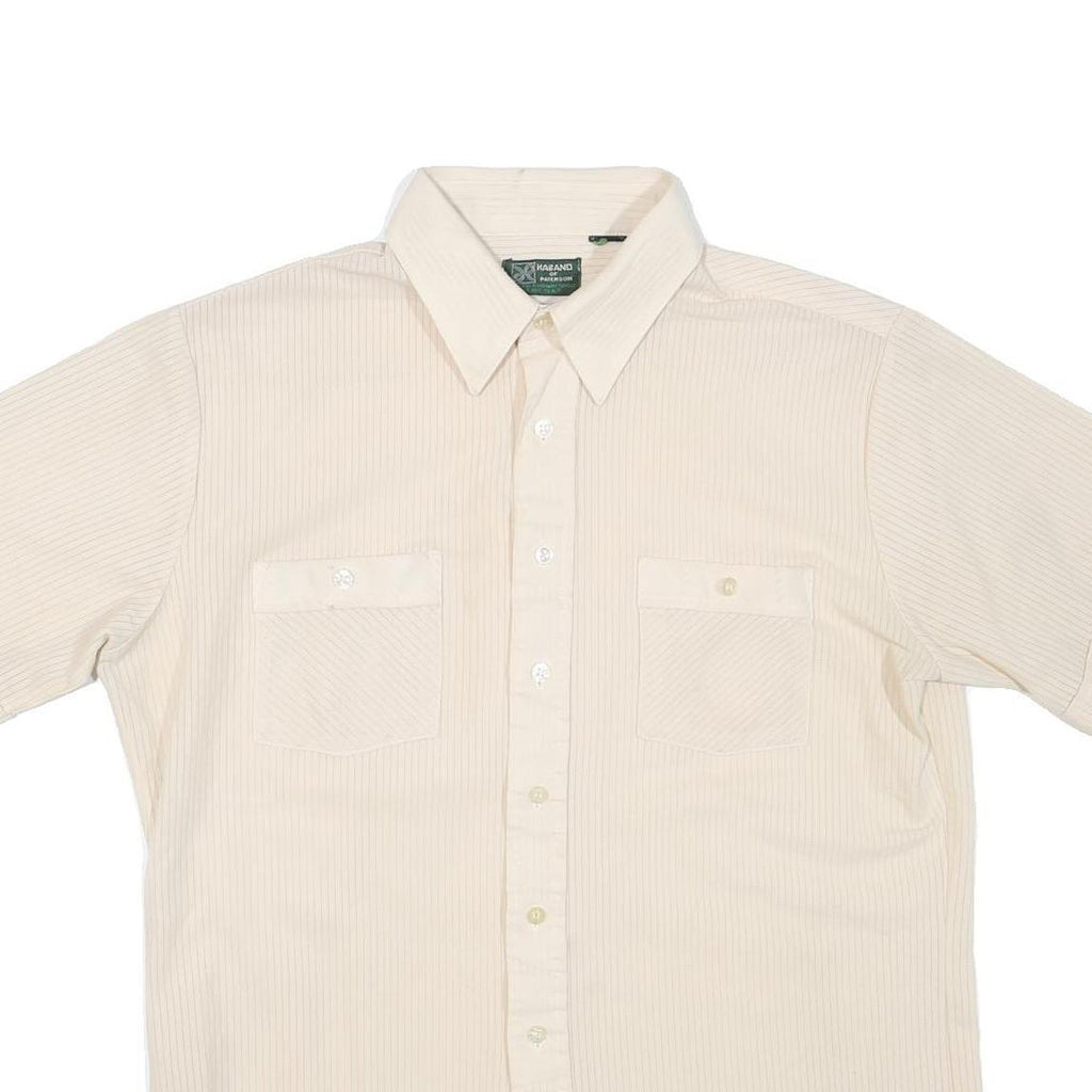 HABAND Mens Cream Shirt M Cotton Blend Short Sleeve Casual Button Front