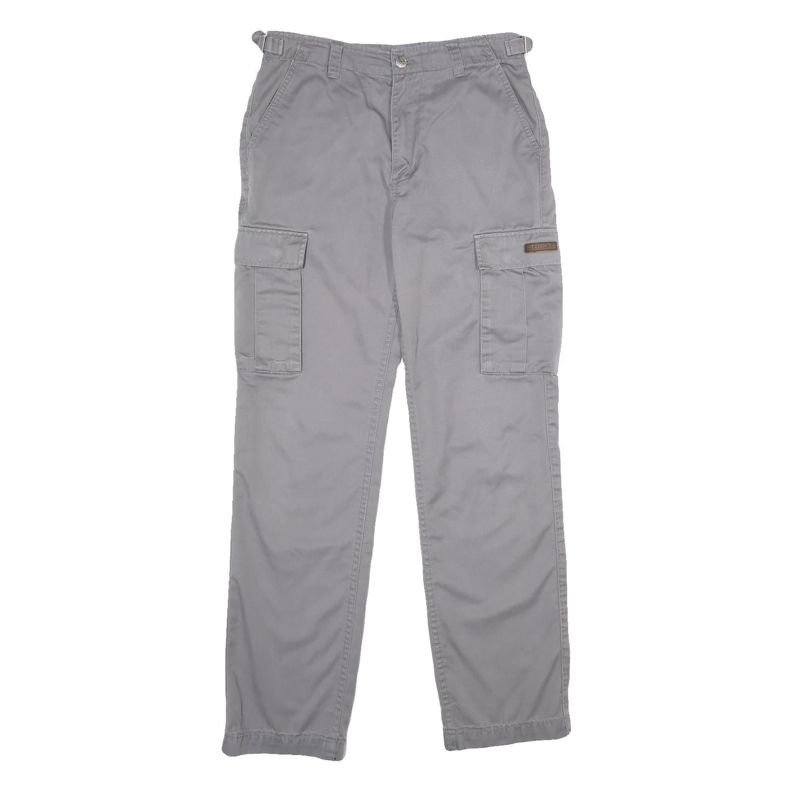 TEDDYS Mens Cotton Blend Grey Regular Cargo Trousers W30 L32 Utility Pockets Zip
