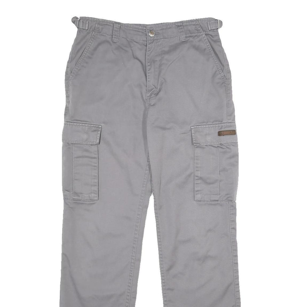 TEDDYS Mens Cotton Blend Grey Regular Cargo Trousers W30 L32 Utility Pockets Zip