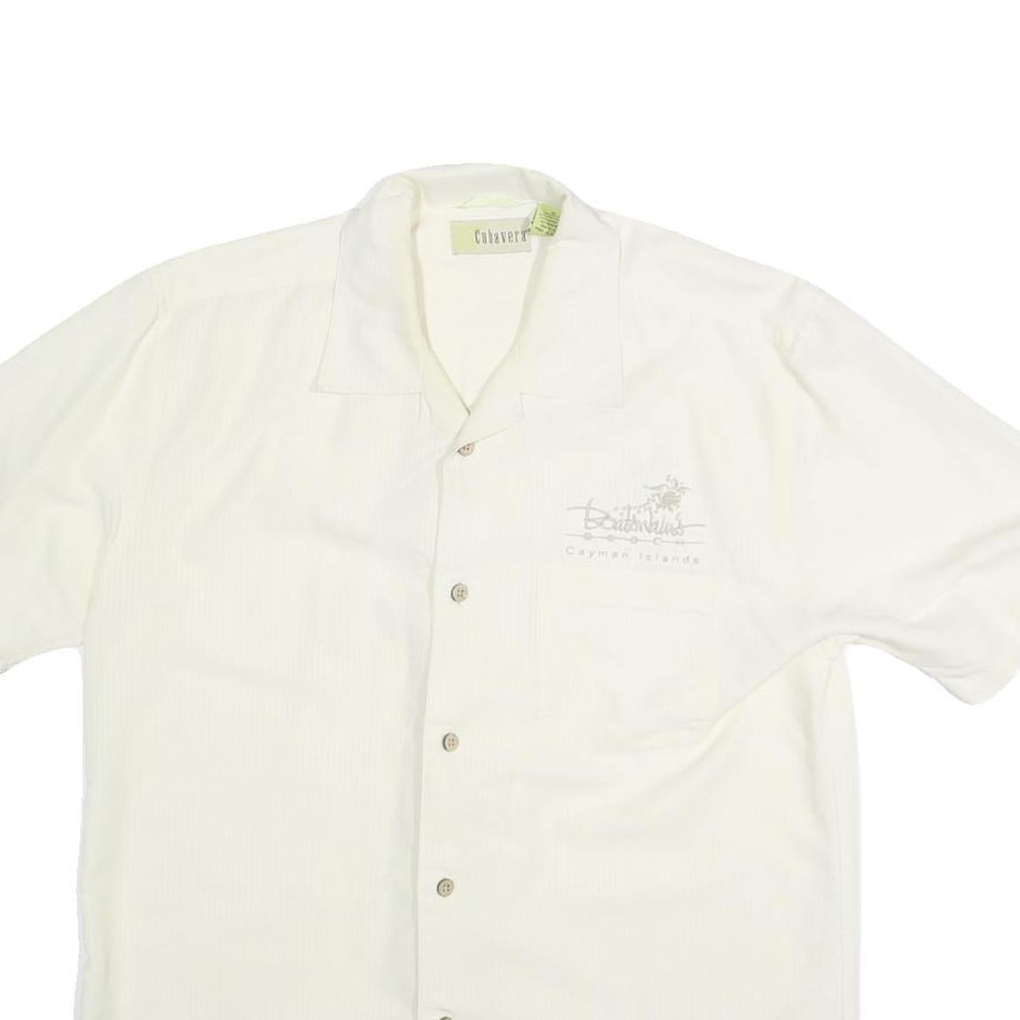 CUBAVERA Mens White Casual Shirt M Cotton Button Front Short Sleeve Summer