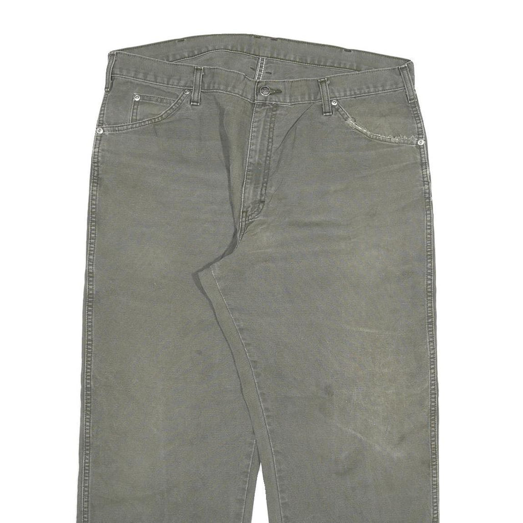 DICKIES Mens Regular Fit Cotton Blend Grey Trousers W37 L28 Workwear Casual Zip