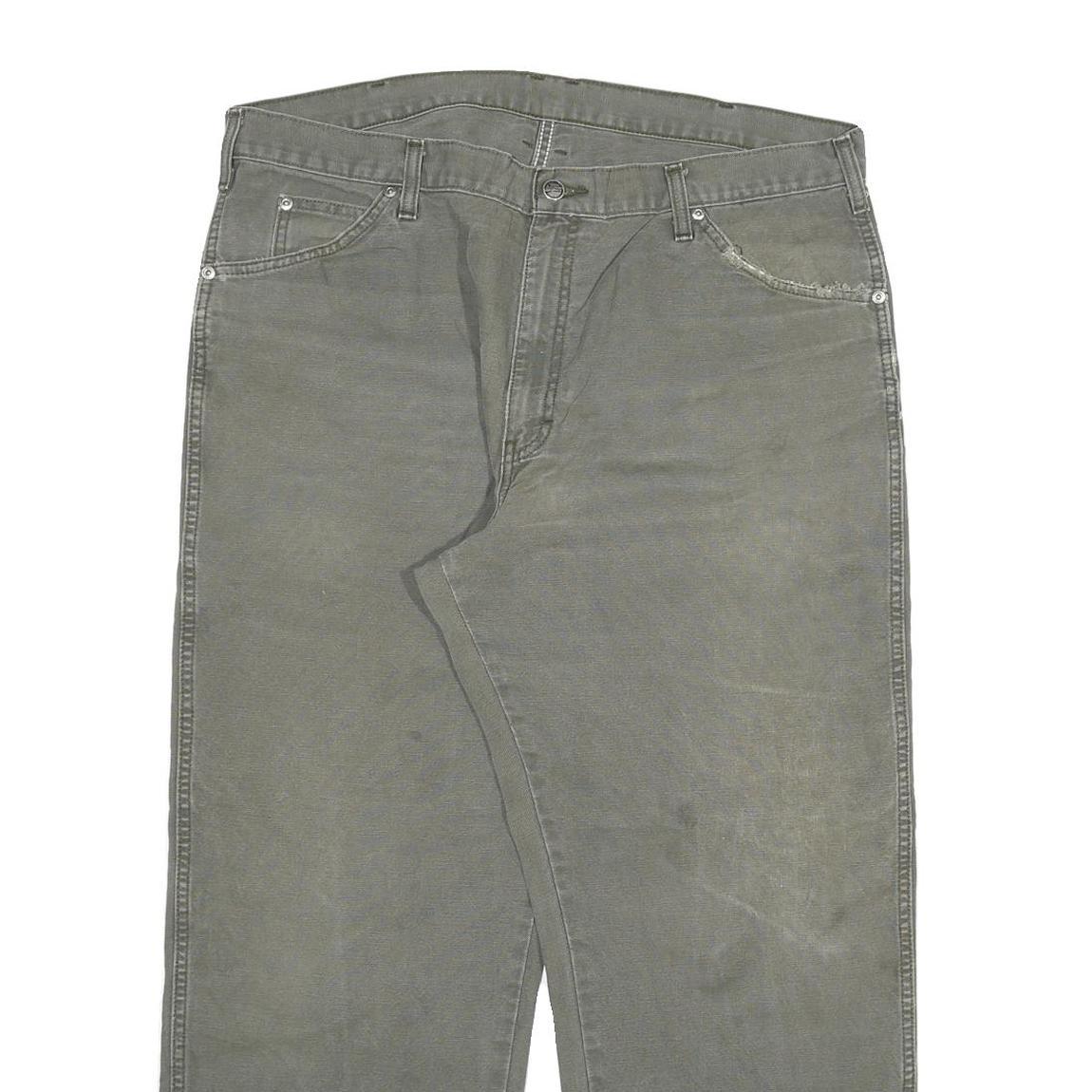 DICKIES Mens Regular Fit Cotton Blend Grey Trousers W37 L28 Workwear Casual Zip