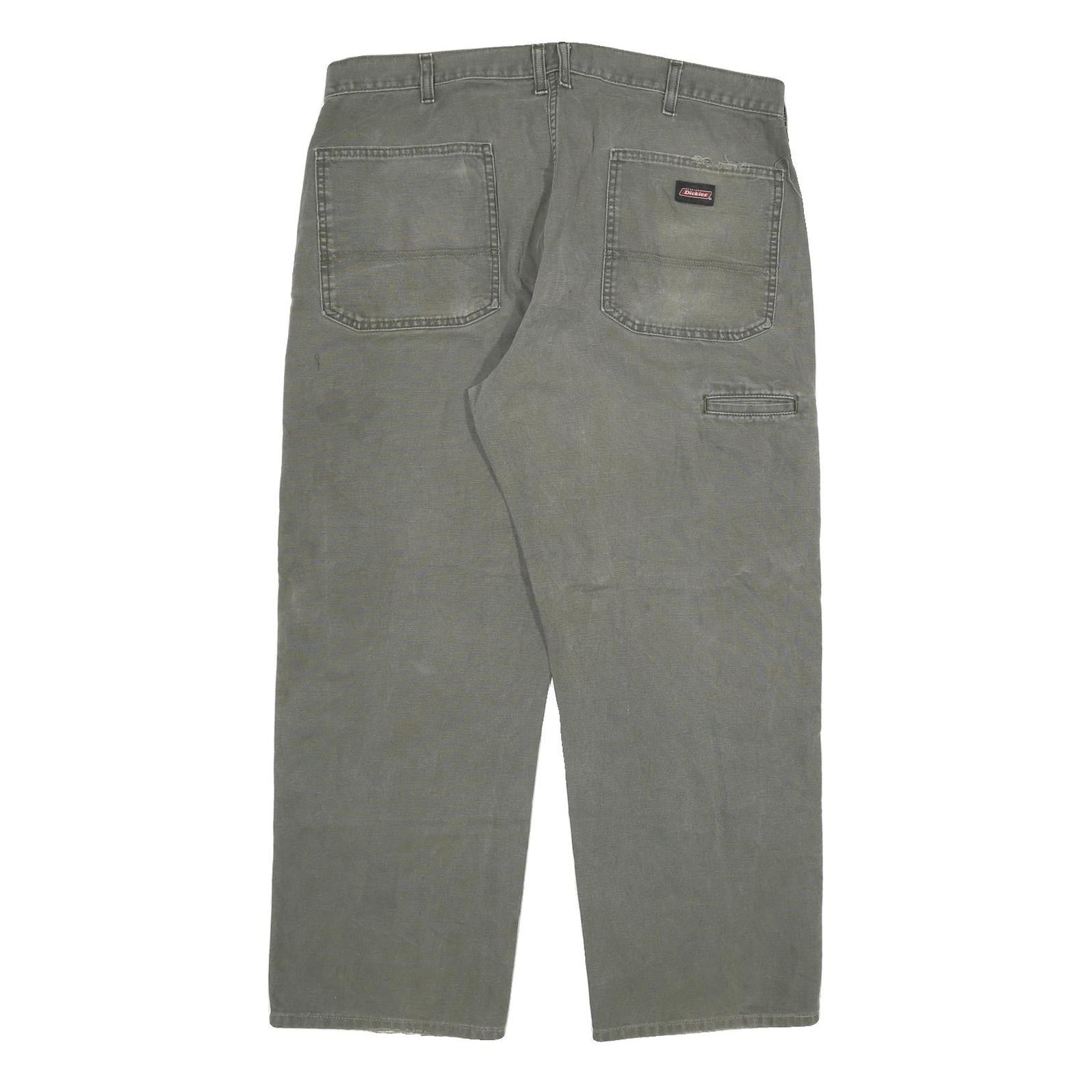 DICKIES Mens Regular Fit Cotton Blend Grey Trousers W37 L28 Workwear Casual Zip