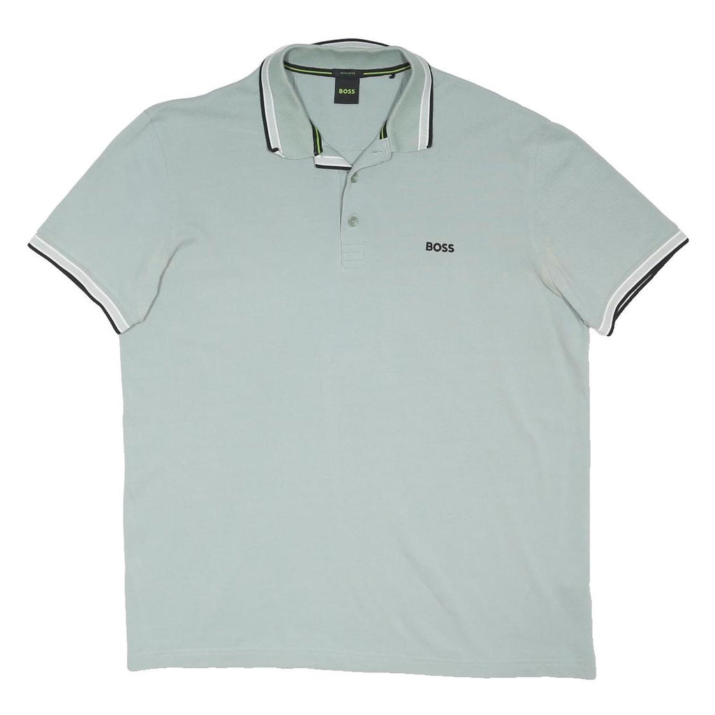BOSS Mens Green & White Black Short Sleeve Polo Shirt XL Plain Cotton Blend