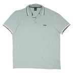 BOSS Mens Green & White Black Short Sleeve Polo Shirt XL Plain Cotton Blend