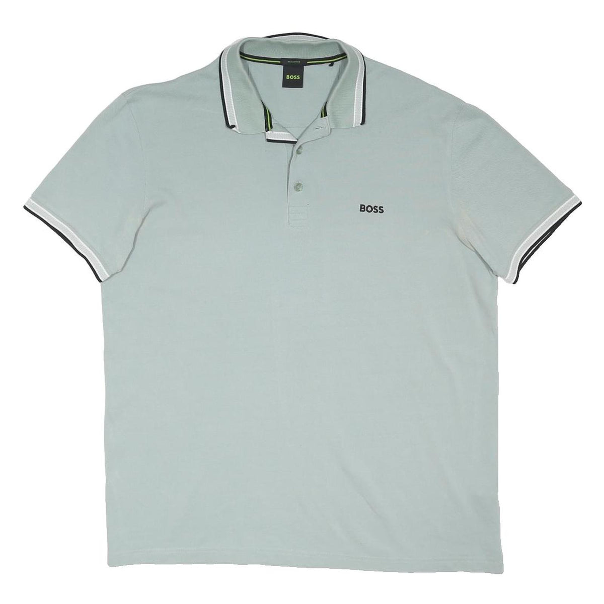 BOSS Mens Green & White Black Short Sleeve Polo Shirt XL Plain Cotton Blend