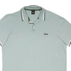 BOSS Mens Green & White Black Short Sleeve Polo Shirt XL Plain Cotton Blend