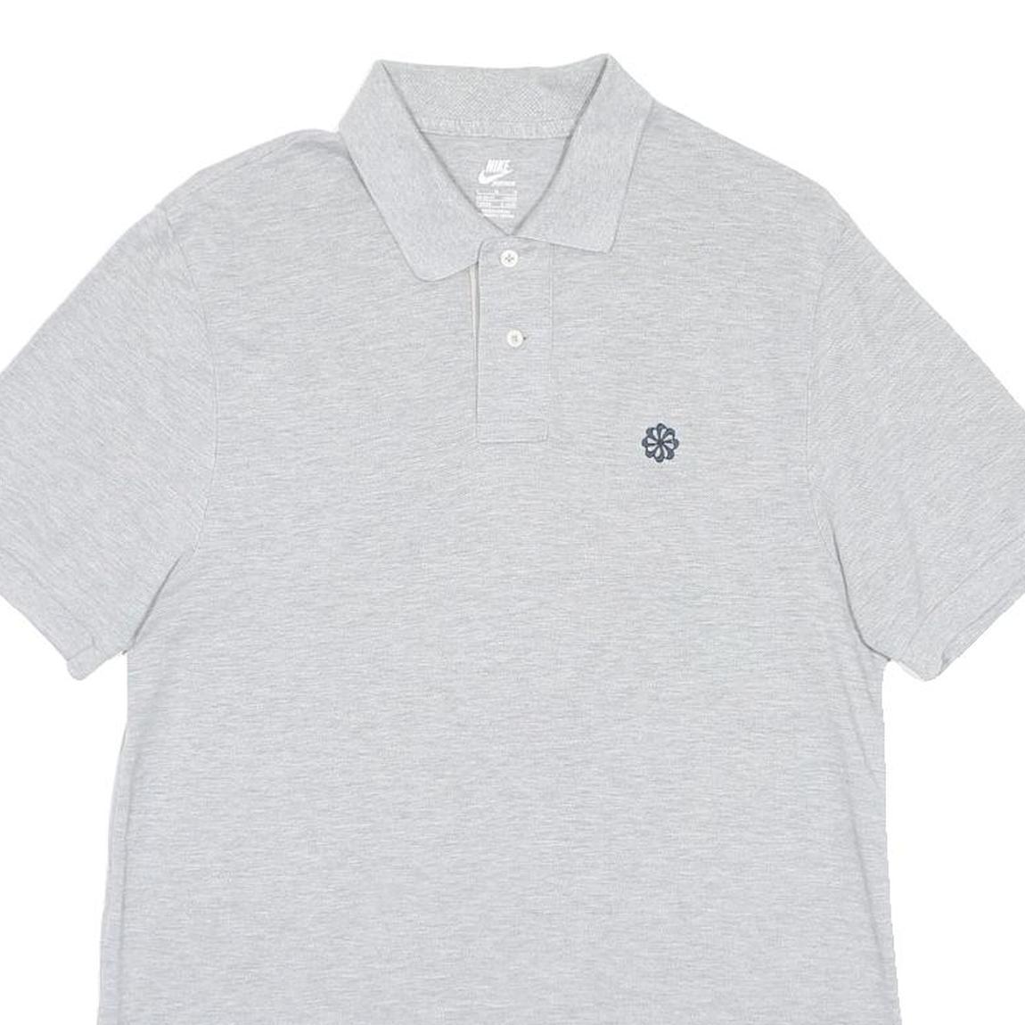 NIKE Mens Grey Short Sleeve Plain Polo Shirt L Cotton Blend Casual
