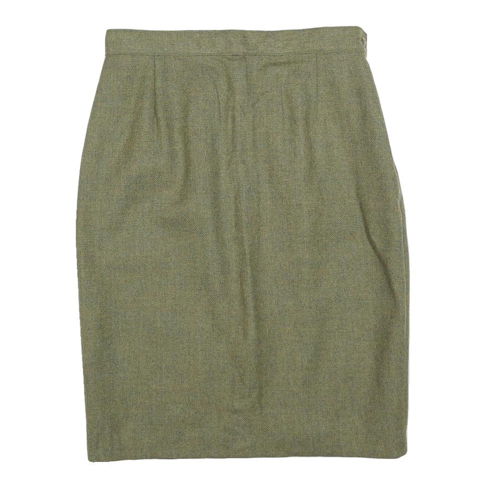 Womens Green Wool Plain Pencil Knee Length Skirt M Classic Tailored Style