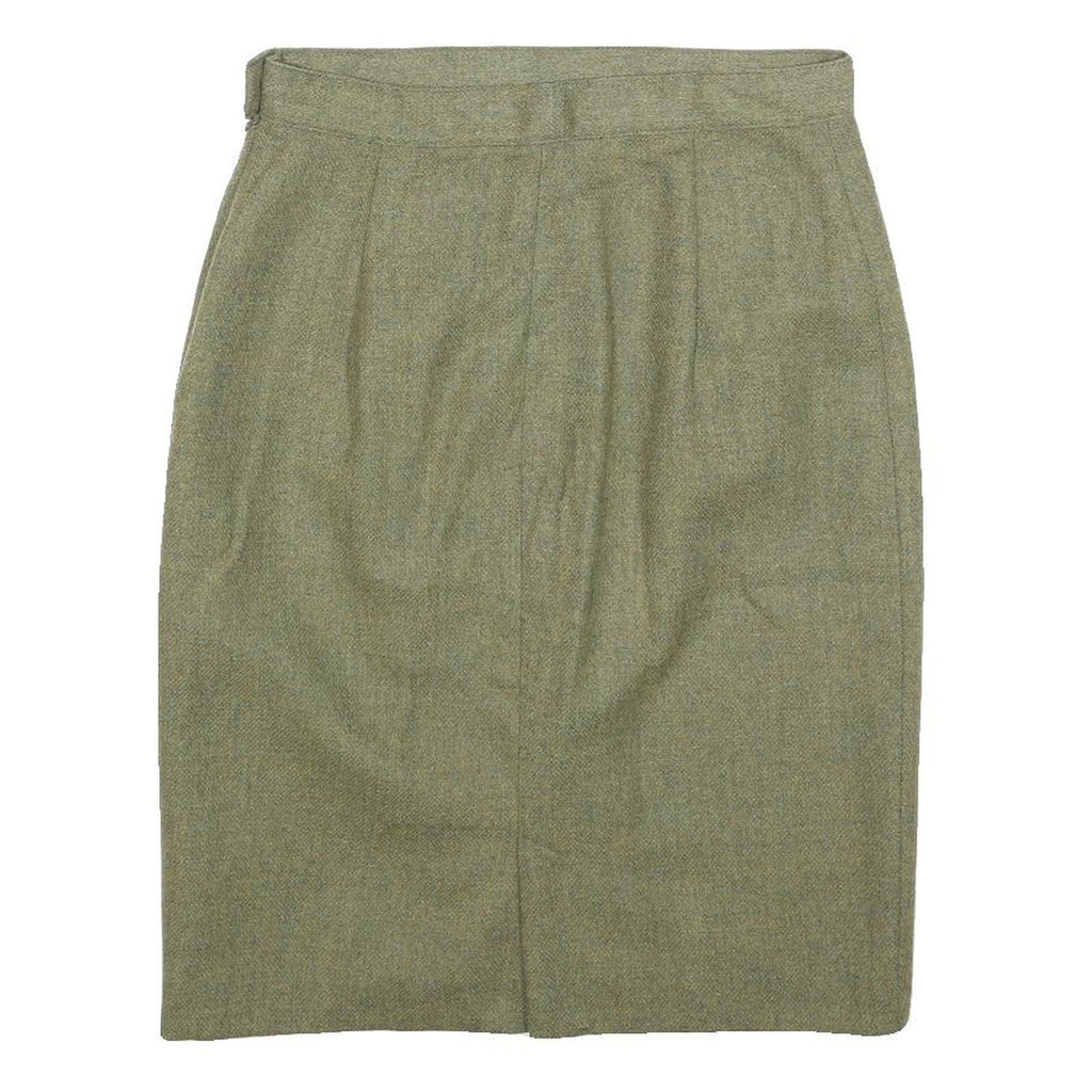 Womens Green Wool Plain Pencil Knee Length Skirt M Classic Tailored Style