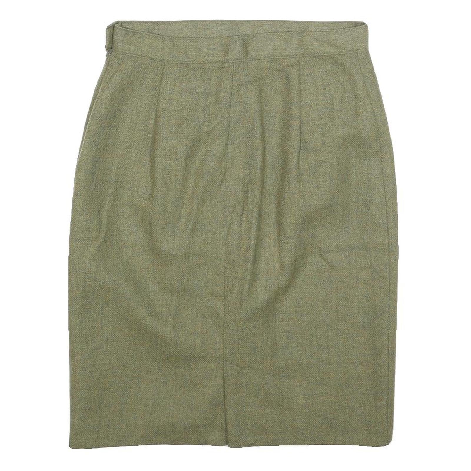 Womens Green Wool Plain Pencil Knee Length Skirt M Classic Tailored Style