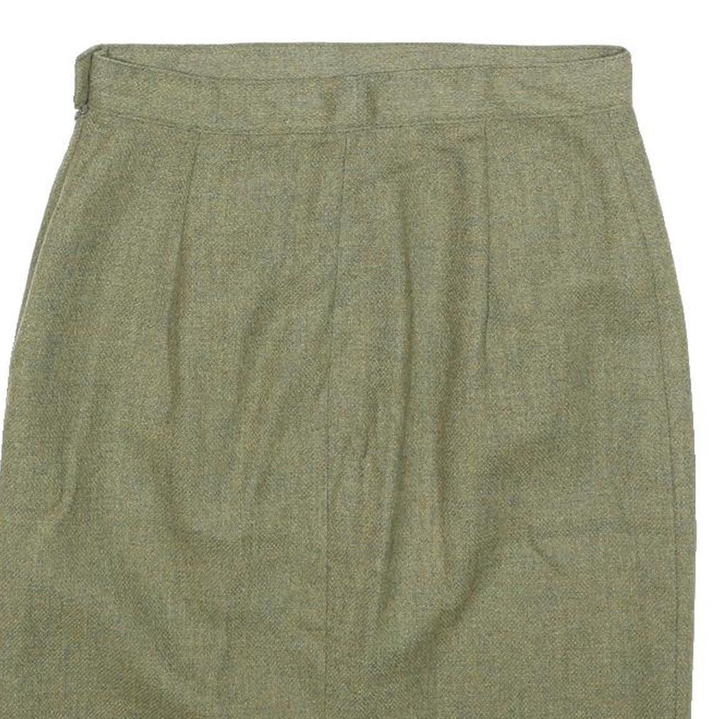 Womens Green Wool Plain Pencil Knee Length Skirt M Classic Tailored Style