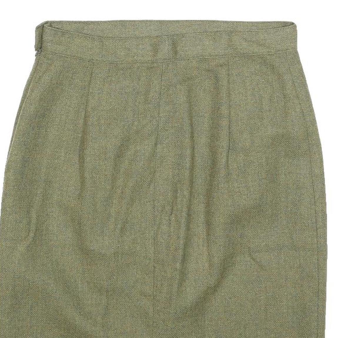 Womens Green Wool Plain Pencil Knee Length Skirt M Classic Tailored Style