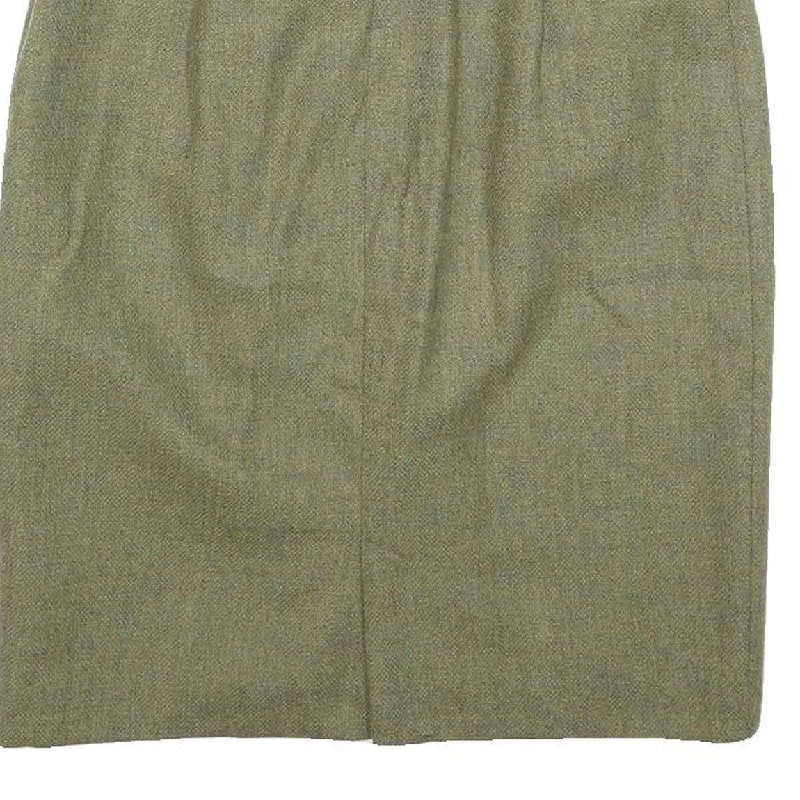 Womens Green Wool Plain Pencil Knee Length Skirt M Classic Tailored Style