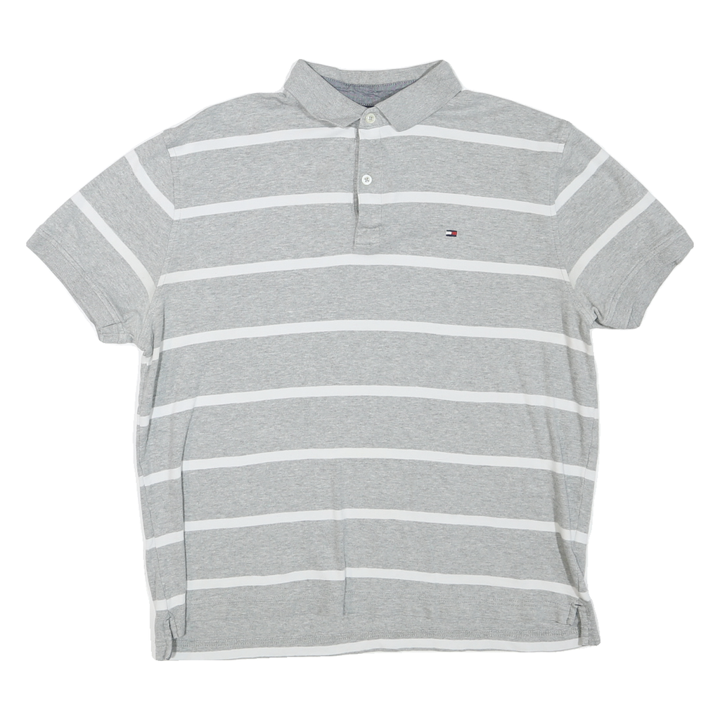TOMMY HILFIGER Womens Grey & White Striped Short Sleeve Polo Shirt M Classic