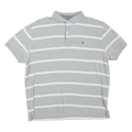 TOMMY HILFIGER Womens Grey & White Striped Short Sleeve Polo Shirt M Classic