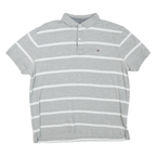 TOMMY HILFIGER Womens Grey & White Striped Short Sleeve Polo Shirt M Classic