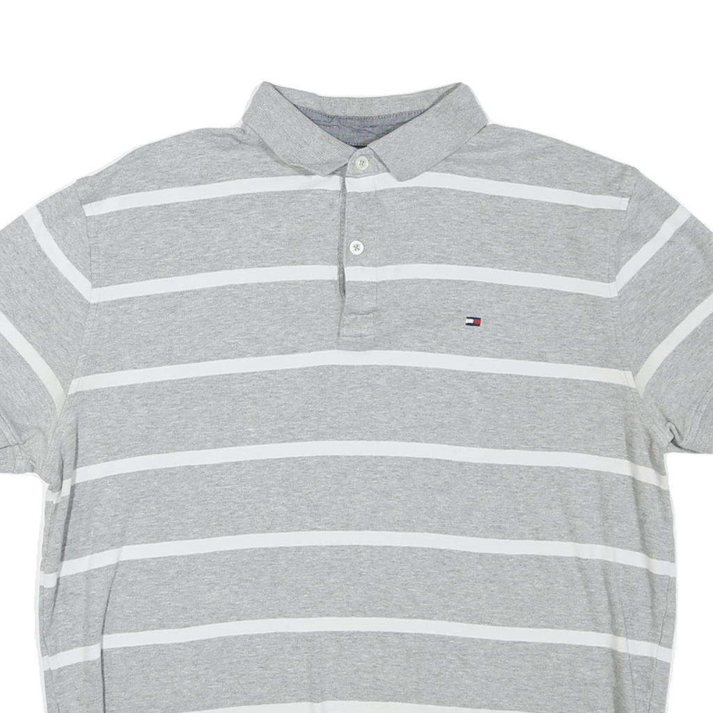 TOMMY HILFIGER Womens Grey & White Striped Short Sleeve Polo Shirt M Classic