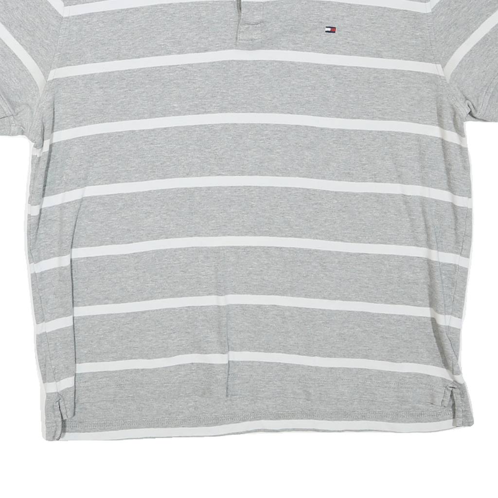 TOMMY HILFIGER Womens Grey & White Striped Short Sleeve Polo Shirt M Classic