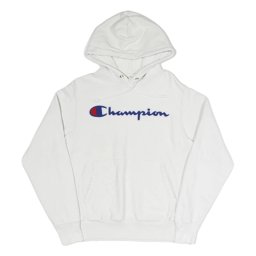CHAMPION REVERSE WEAVE Mens White Hoodie S Classic Logo Pullover Cotton Blend