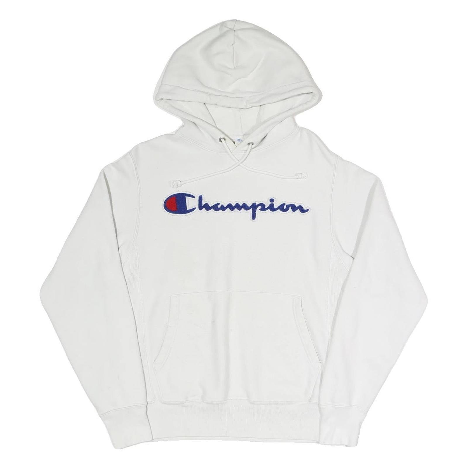 CHAMPION REVERSE WEAVE Mens White Hoodie S Classic Logo Pullover Cotton Blend