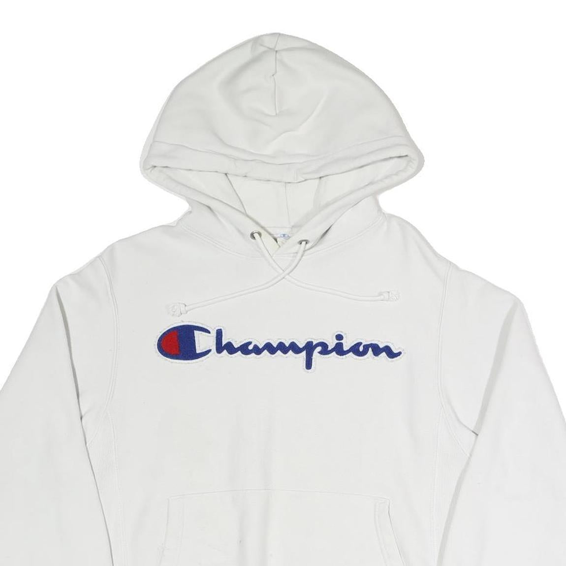 CHAMPION REVERSE WEAVE Mens White Hoodie S Classic Logo Pullover Cotton Blend